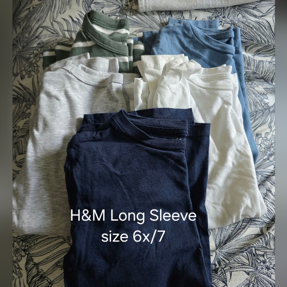 H&M Long Sleeve Tees - Navy, White, Light Blue, Light Gray, Green Stripe